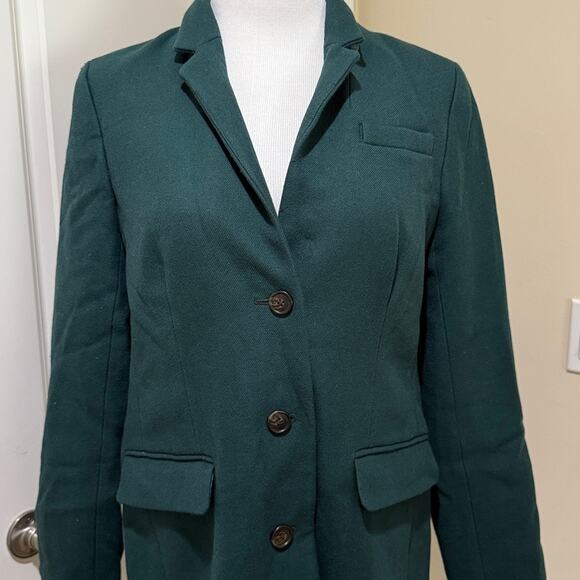 J. Crew Regent 100% Wool Double Serge Forest Green Mid Topcoat Jacket Size 12 - Picture 5 of 11